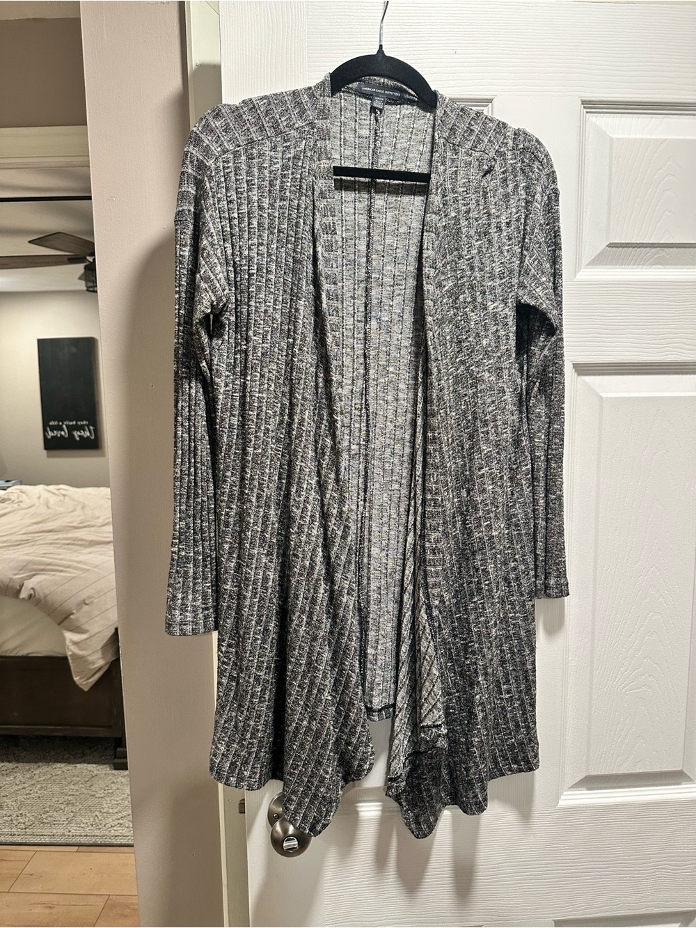 American Eagle Outfitters Marled Gray Open-Front Ribbed Cardigan